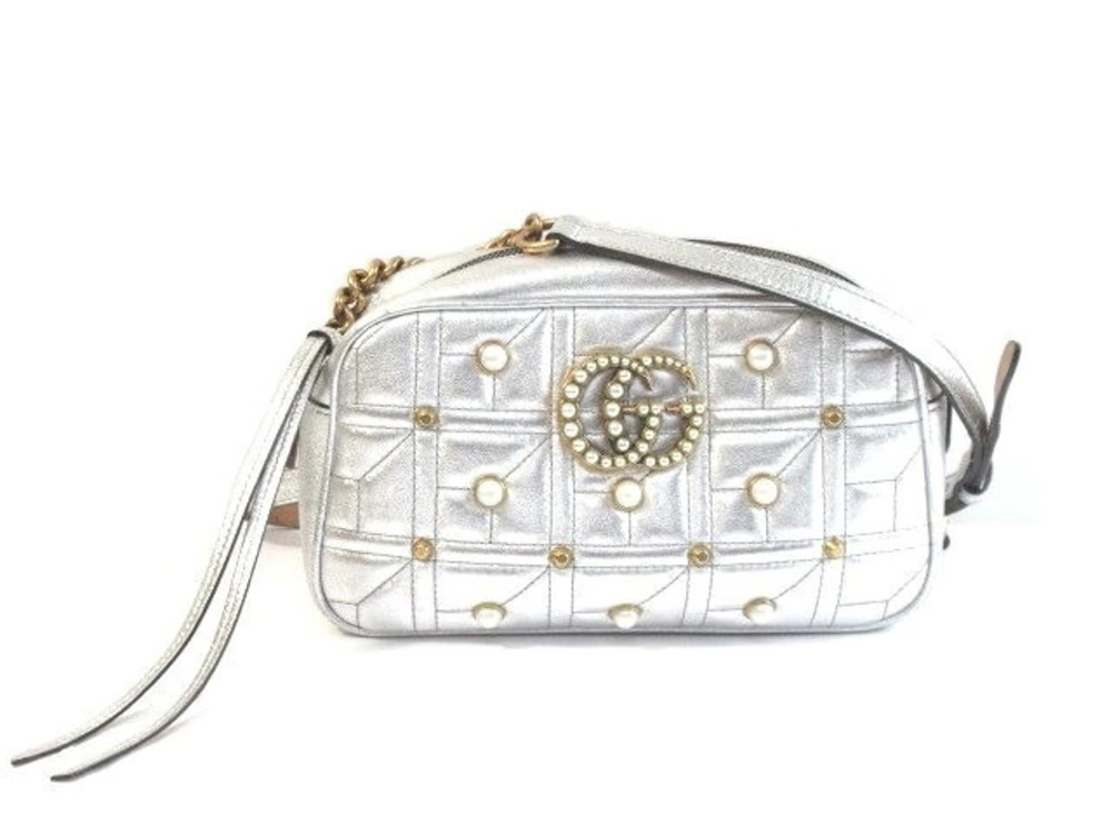 Gucci GG Marmont Shoulder Bag Silver Pearl